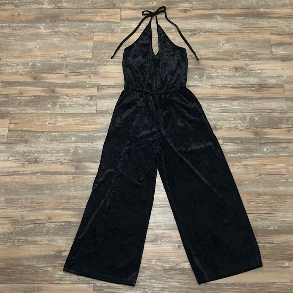 Black velvet jumpsuit NWT